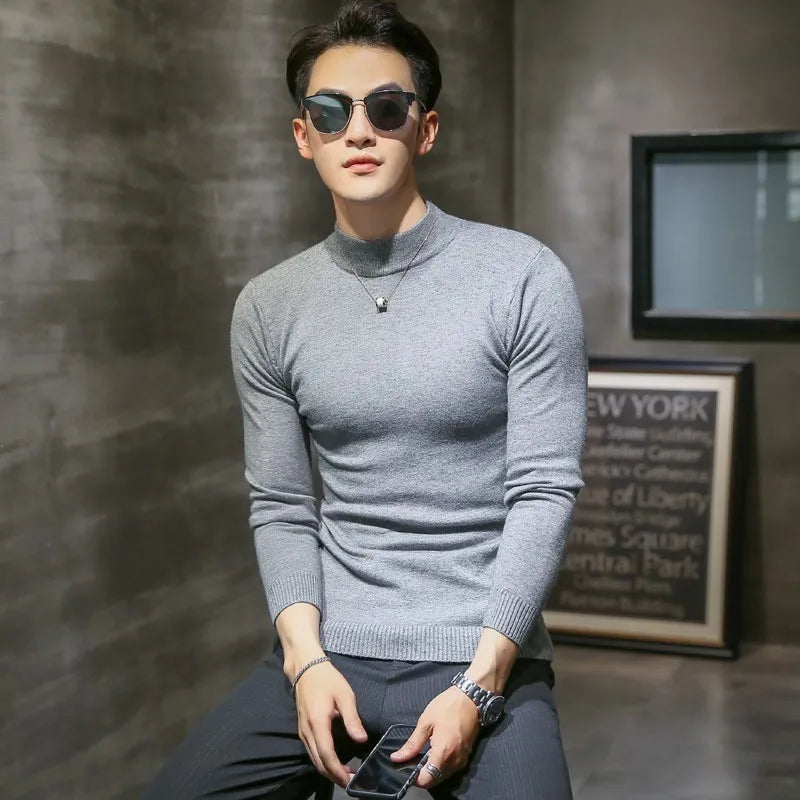 New Turtleneck  Sweaters Pullover Solid Color Slim Fit Tops Knitted Pullovers