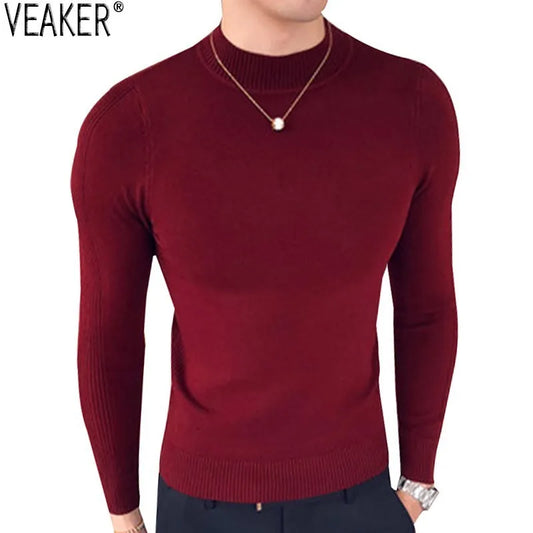 New Turtleneck  Sweaters Pullover Solid Color Slim Fit Tops Knitted Pullovers