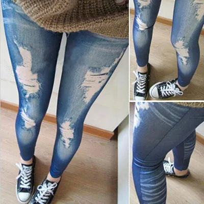 Neue Leggings modische Destroyed-Leggings im Jeans-Look Jeggings Stretch Skinny