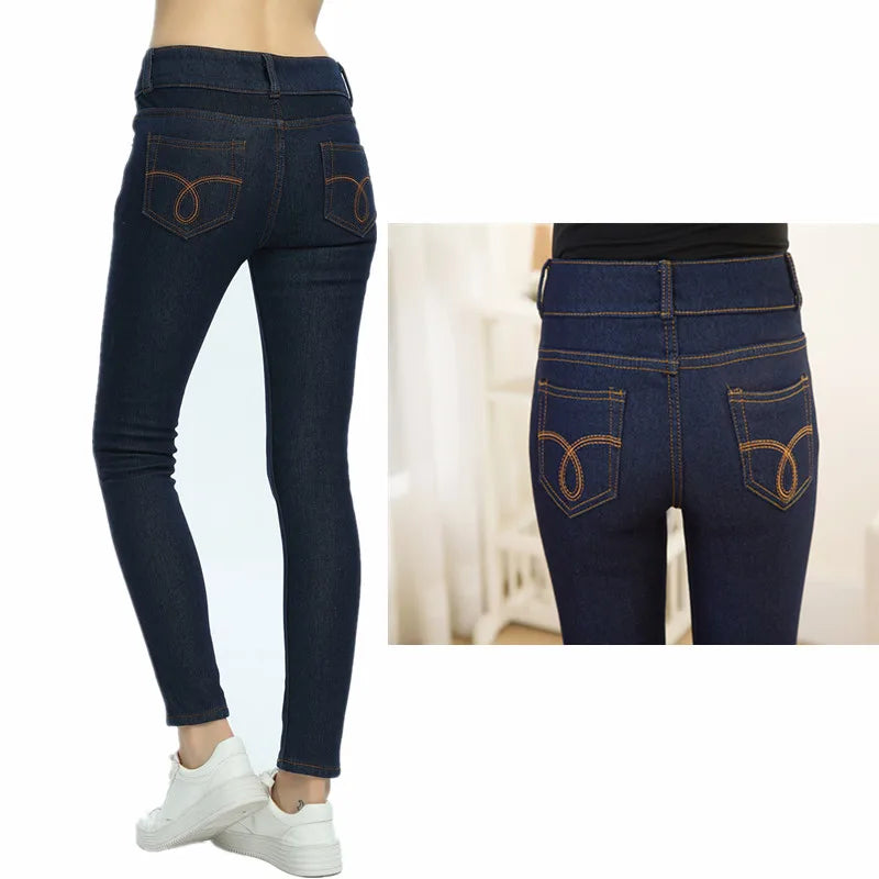 Jeans Fleeces Inside Thickening Denim Pants High Waist Warm Trousers Snow Jeans Pants