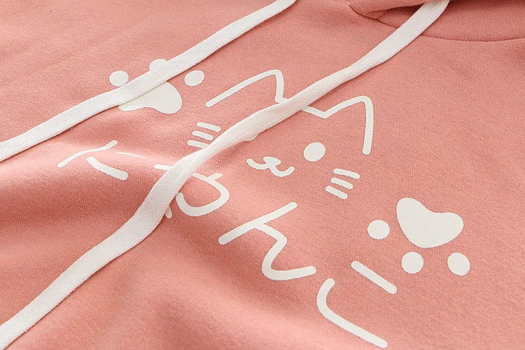 Japanese Kawaii Sweatshirt Harajuku Anime Cat Clothes Mori Preppy Warm Lovely Cute Paw Graphic Pullover