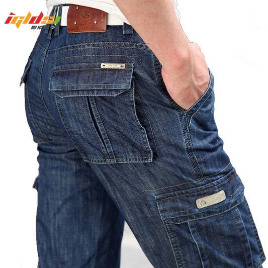 Jeans im Militär-Stil Mehrere Taschen Cargo-Jeans, Motorrad-Jeanshose Lässige