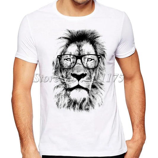 Mode Der König Löwe Tragen Gläser Gedruckt  Cooles Design Tops Lustige T-Shirt