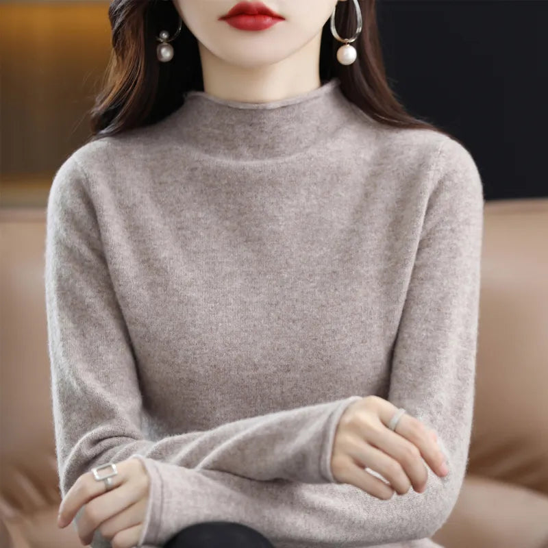 New Half High Collar Cashmere Sweater  Wool High-Quality Sweater Knitting Warm Jumper