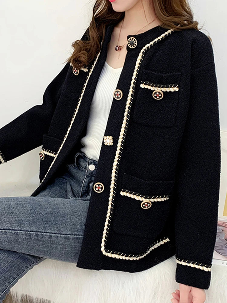 Langarm Breasted Einzel Koreanische Weiche Mode Taste Casual Wolle Jacke