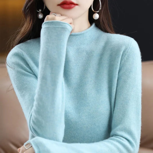 New Half High Collar Cashmere Sweater  Wool High-Quality Sweater Knitting Warm Jumper