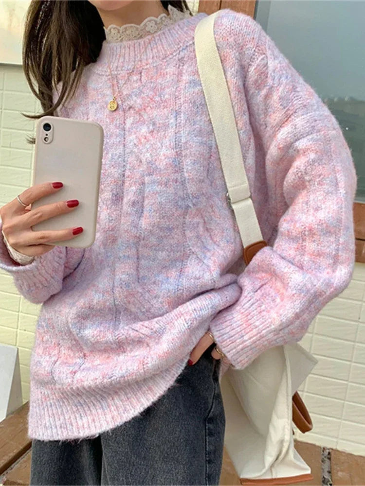 Oversized Sweater O Neck Knitted Pullover Long Sleeve