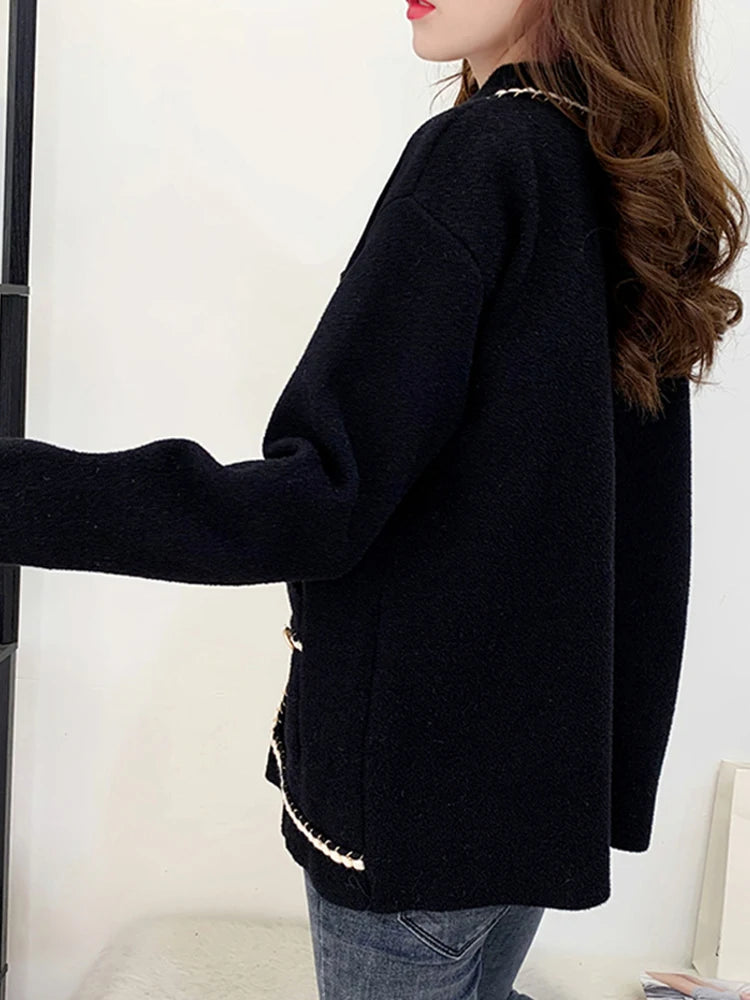 Langarm Breasted Einzel Koreanische Weiche Mode Taste Casual Wolle Jacke