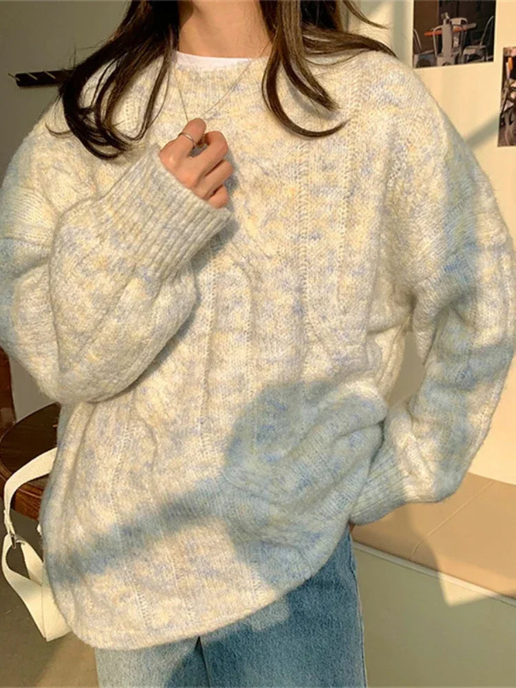 Oversized Sweater O Neck Knitted Pullover Long Sleeve