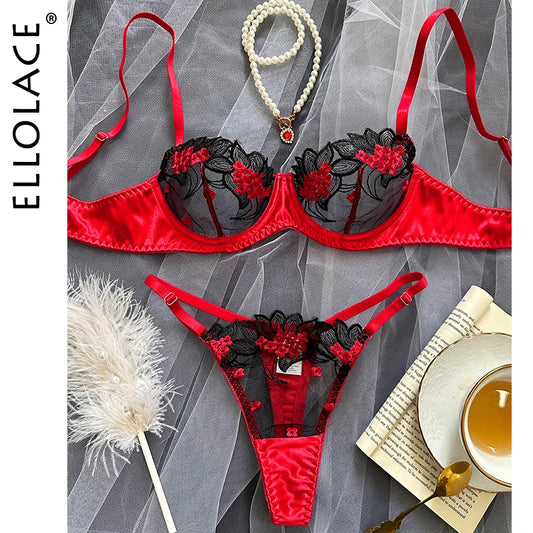 Ellolace Fancy Lingerie Floral Lace Bra Set Bilizna Luxury Well-Looking Underwear Sexy Erotic Fairy Fine Lace Exotic Sets