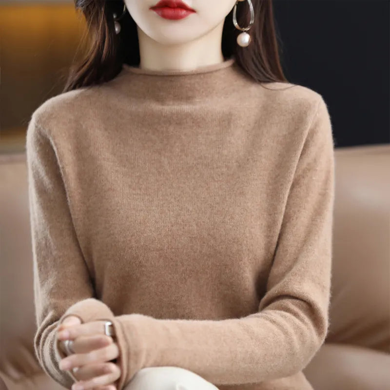 New Half High Collar Cashmere Sweater  Wool High-Quality Sweater Knitting Warm Jumper