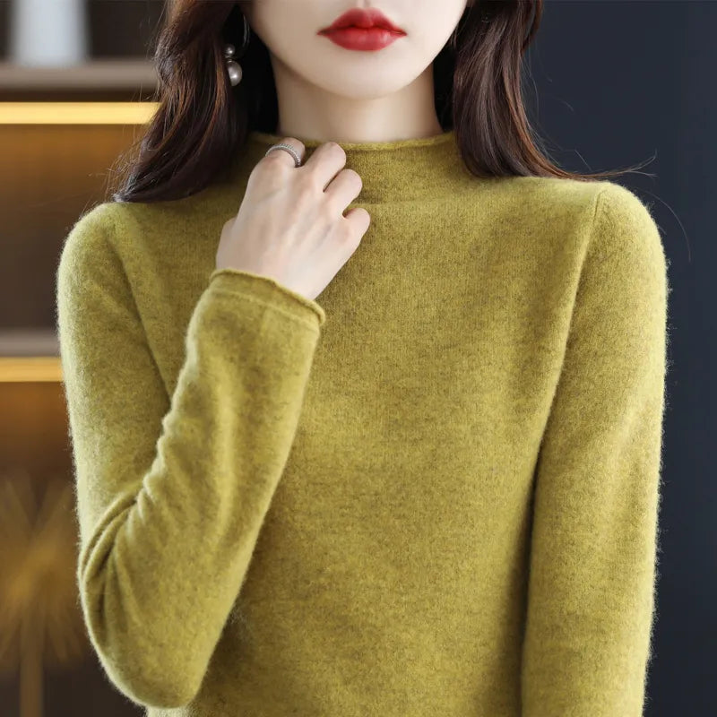 New Half High Collar Cashmere Sweater  Wool High-Quality Sweater Knitting Warm Jumper