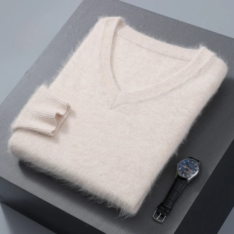 New Cashmere Sweater V-neck Knit Bottoming Shirt Long-Sleeve High-End Mink Tops