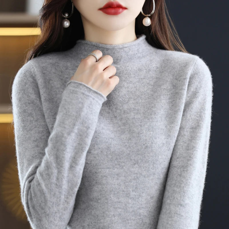 New Half High Collar Cashmere Sweater  Wool High-Quality Sweater Knitting Warm Jumper