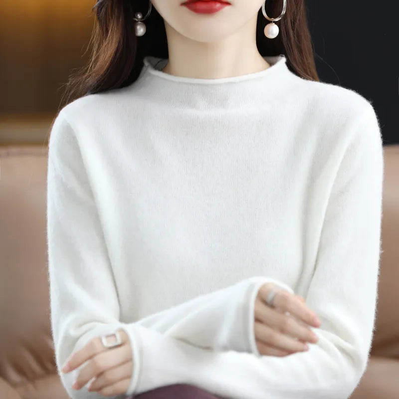 New Half High Collar Cashmere Sweater  Wool High-Quality Sweater Knitting Warm Jumper