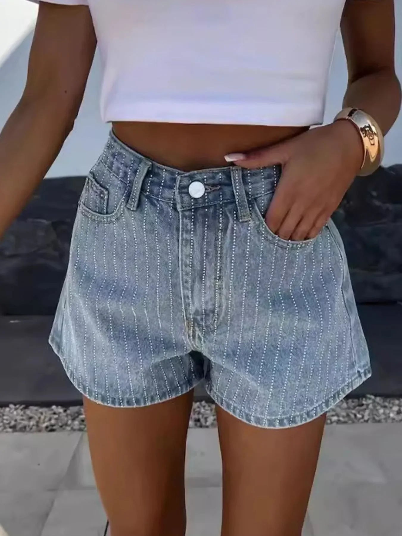 High Waist Wash Denim Shorts - tif-shop24.de