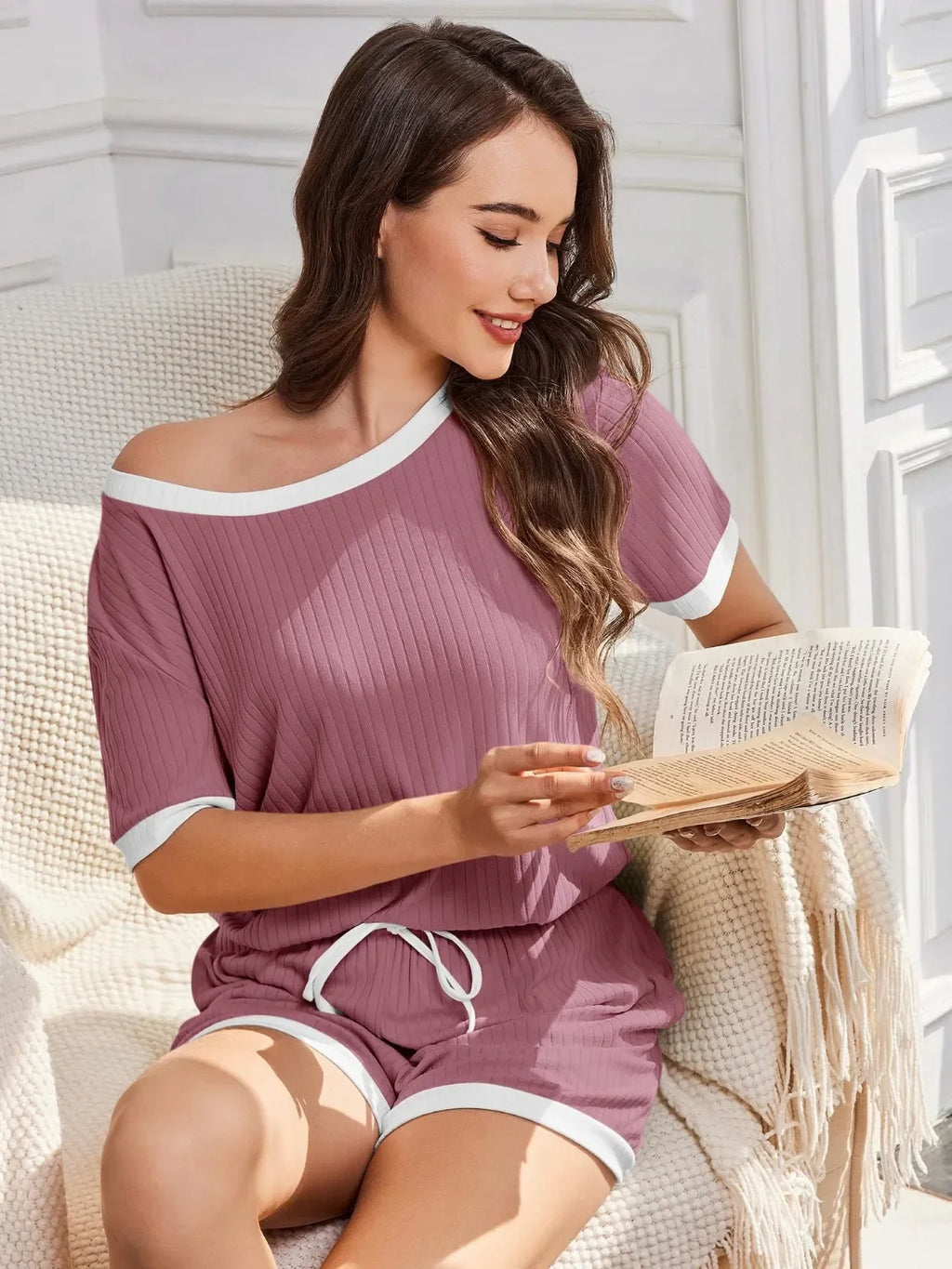 Ribbed Short Sleeve Top and Shorts Set - tif-shop24.de