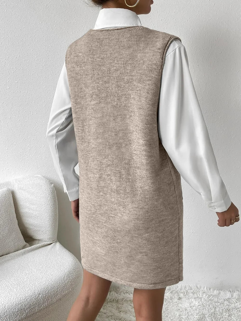 V-Neck Sleeveless Sweater Dress with Pockets - tif-shop24.de