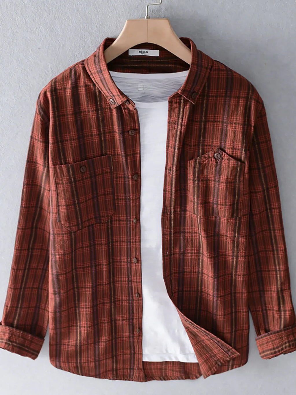 Men's Plus Size Button Up Long Sleeve Plaid Shirt - tif-shop24.de