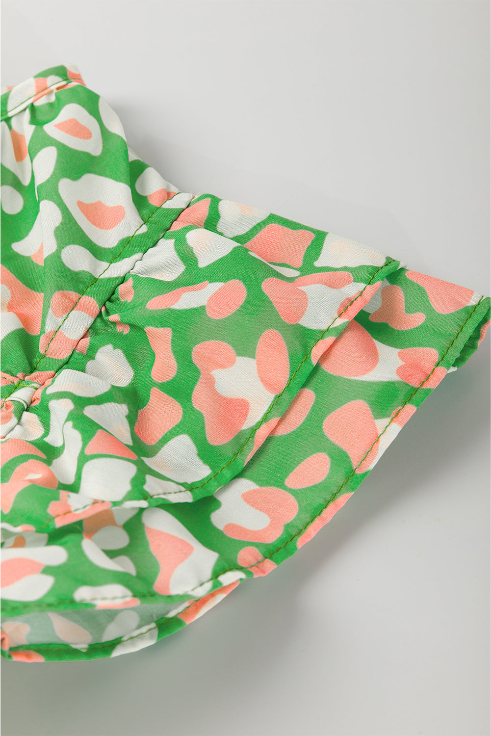 Green Abstract Leopard Tie Front Flutter Sleeve Blouse