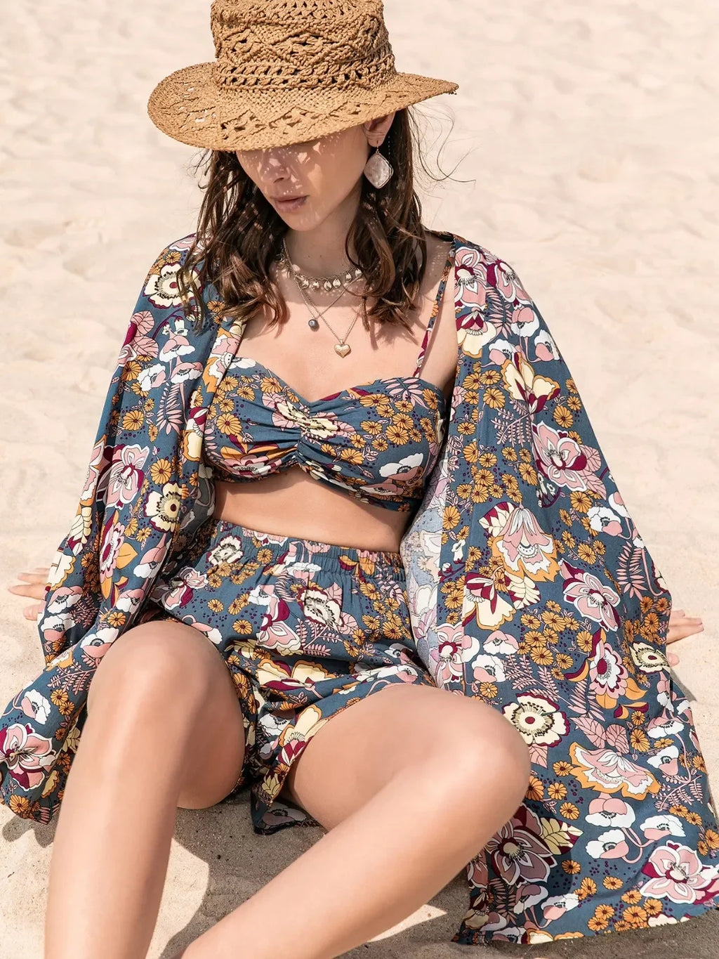 Printed Bra, Cover-Up and Shorts Set - tif-shop24.de
