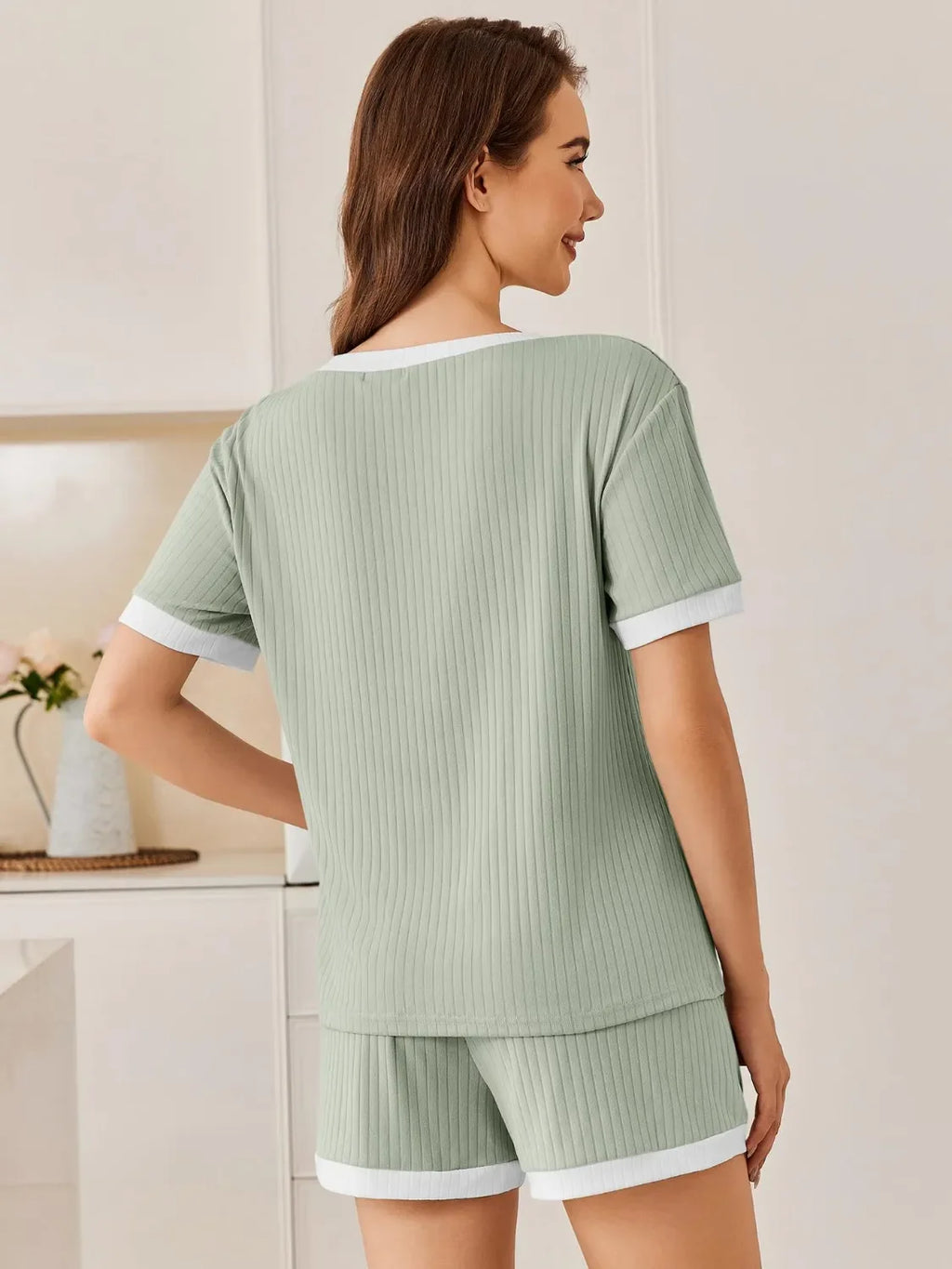 Ribbed Short Sleeve Top and Shorts Set - tif-shop24.de