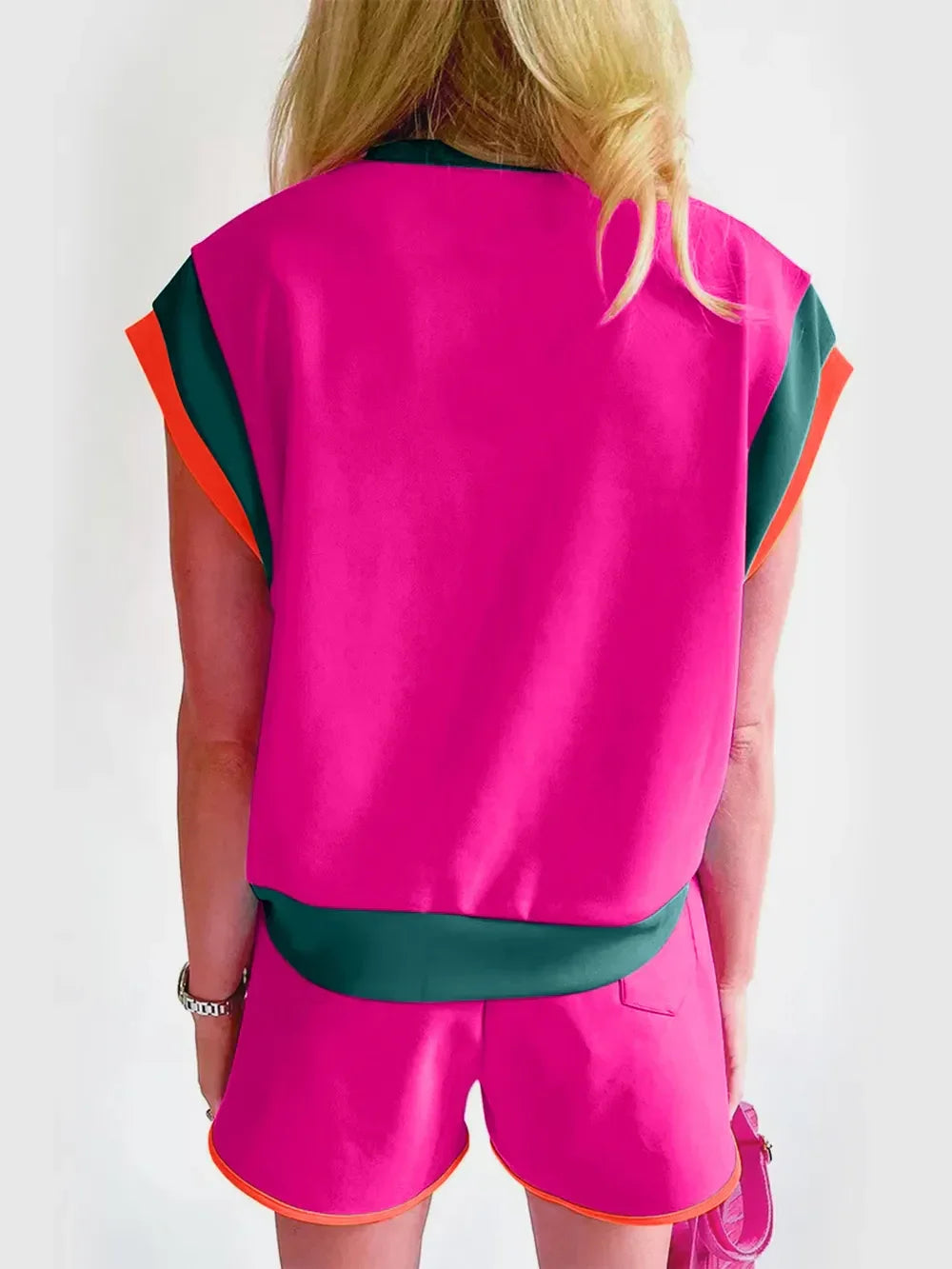 Contrast Round Neck Top and Shorts Set - tif-shop24.de