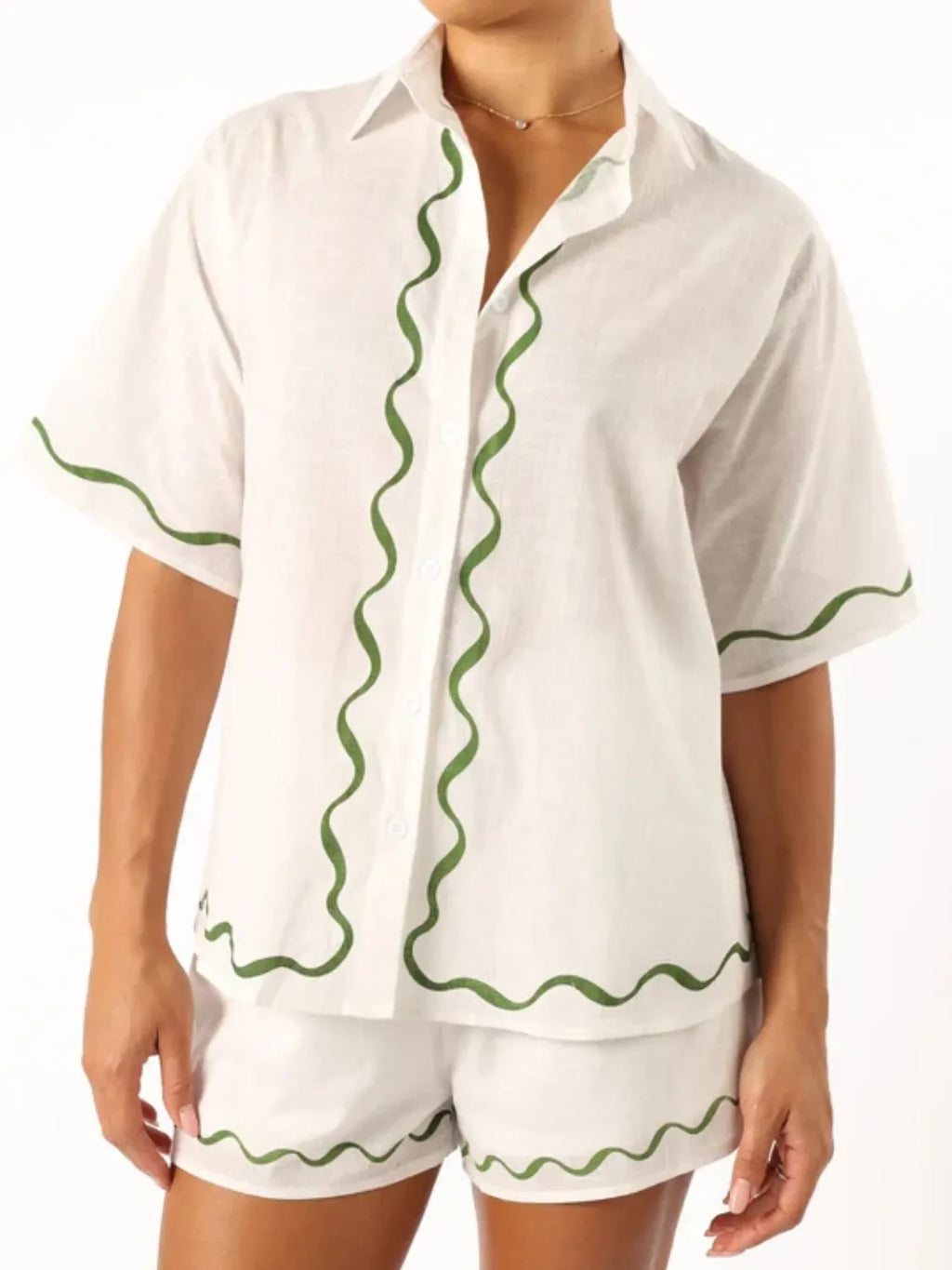 Button Up Half Sleeve Top and Shorts Set - tif-shop24.de