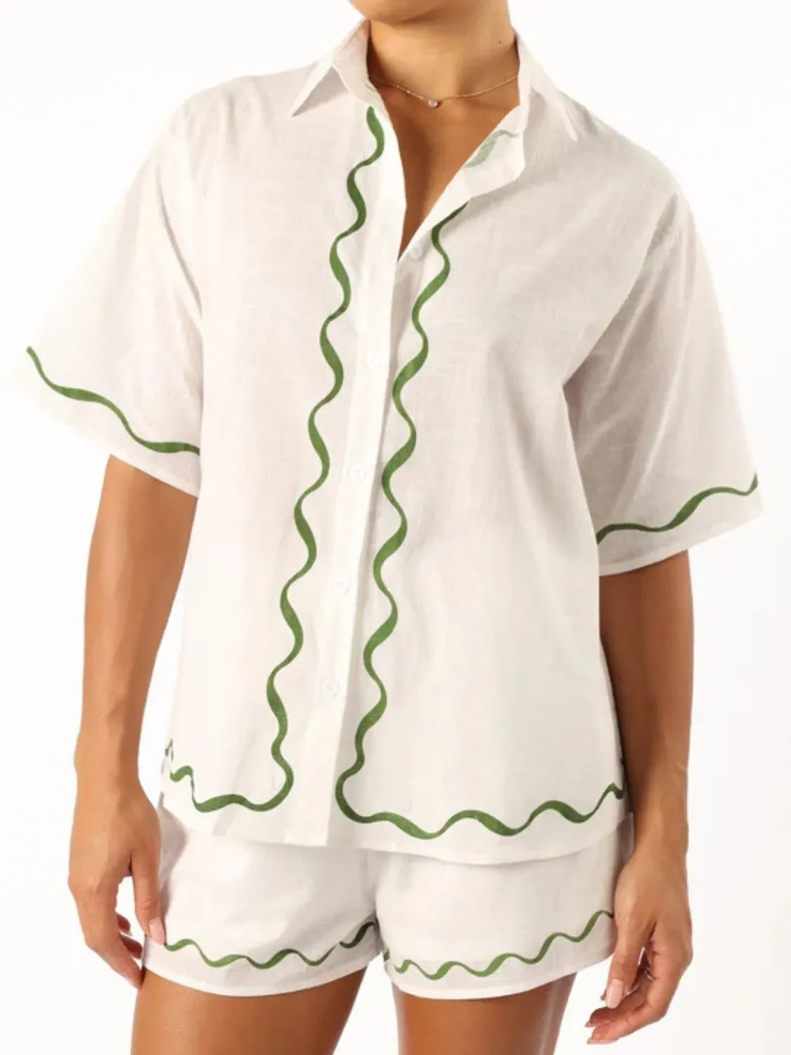 Button Up Half Sleeve Top and Shorts Set - tif-shop24.de