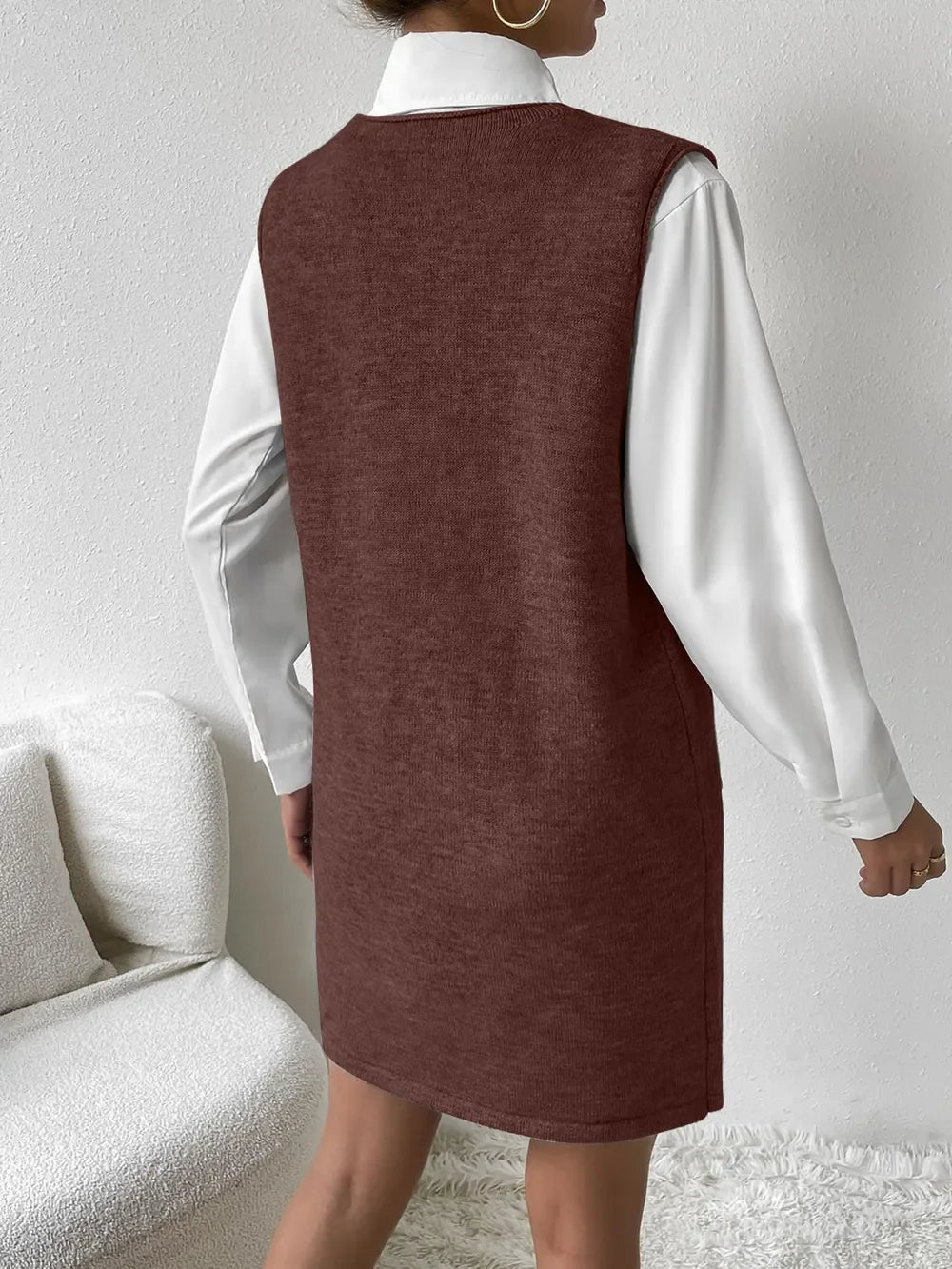 V-Neck Sleeveless Sweater Dress with Pockets - tif-shop24.de