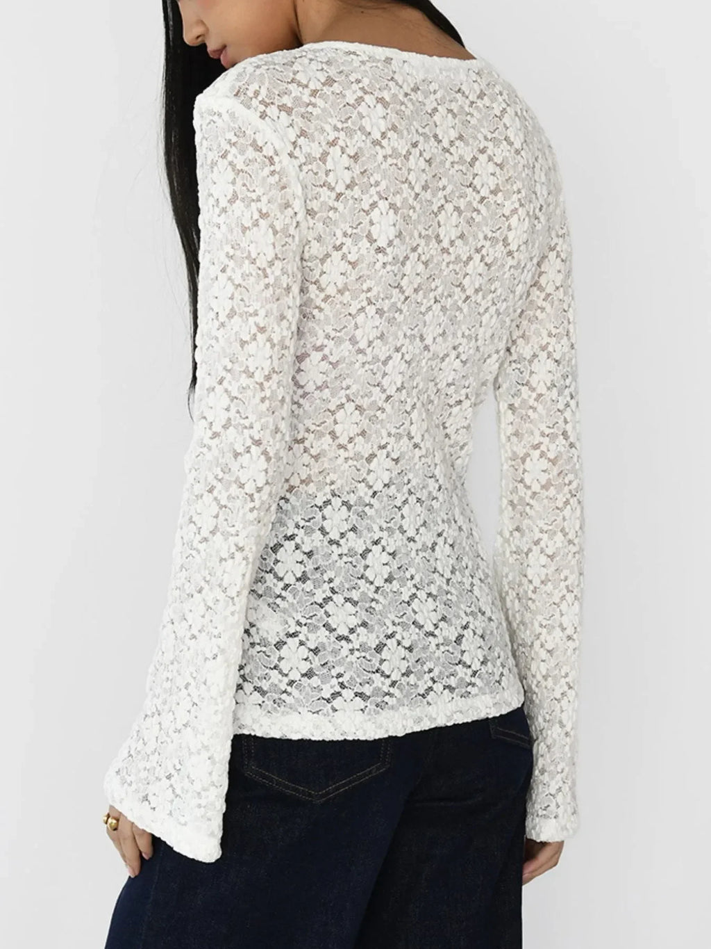 Lace V-Neck Flare Sleeve T-Shirt - tif-shop24.de