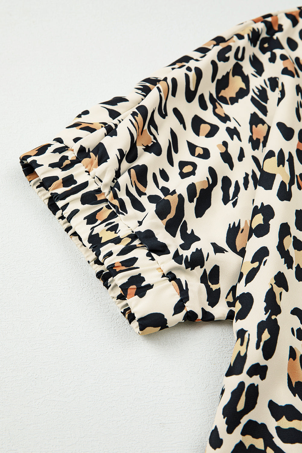 Khaki Pop of Color Neckline Loose Fit Leopard Print Blouse