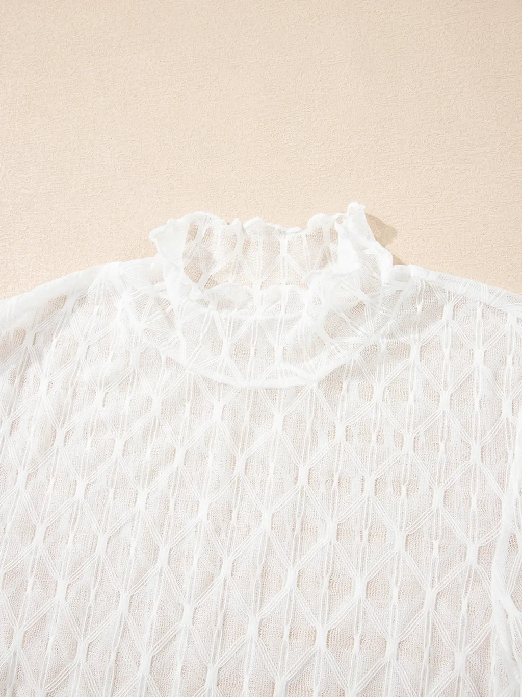 Sheer Mesh Patterned Lettuce Trim Slim Long Sleeve Top - tif-shop24.de