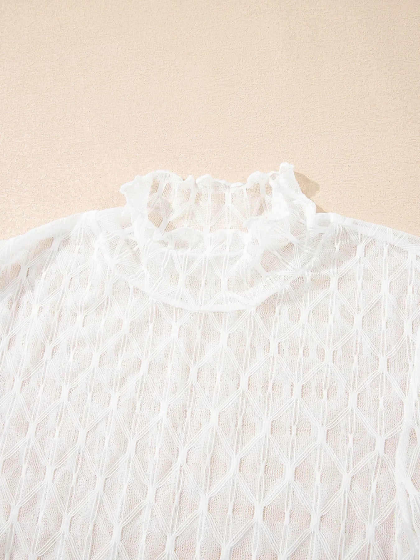 Sheer Mesh Patterned Lettuce Trim Slim Long Sleeve Top - tif-shop24.de