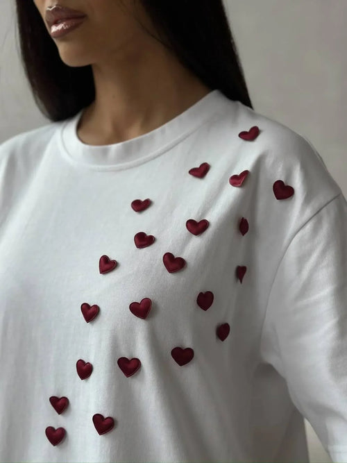Plus Size Heart Round Neck Short Sleeve T-Shirt - tif-shop24.de