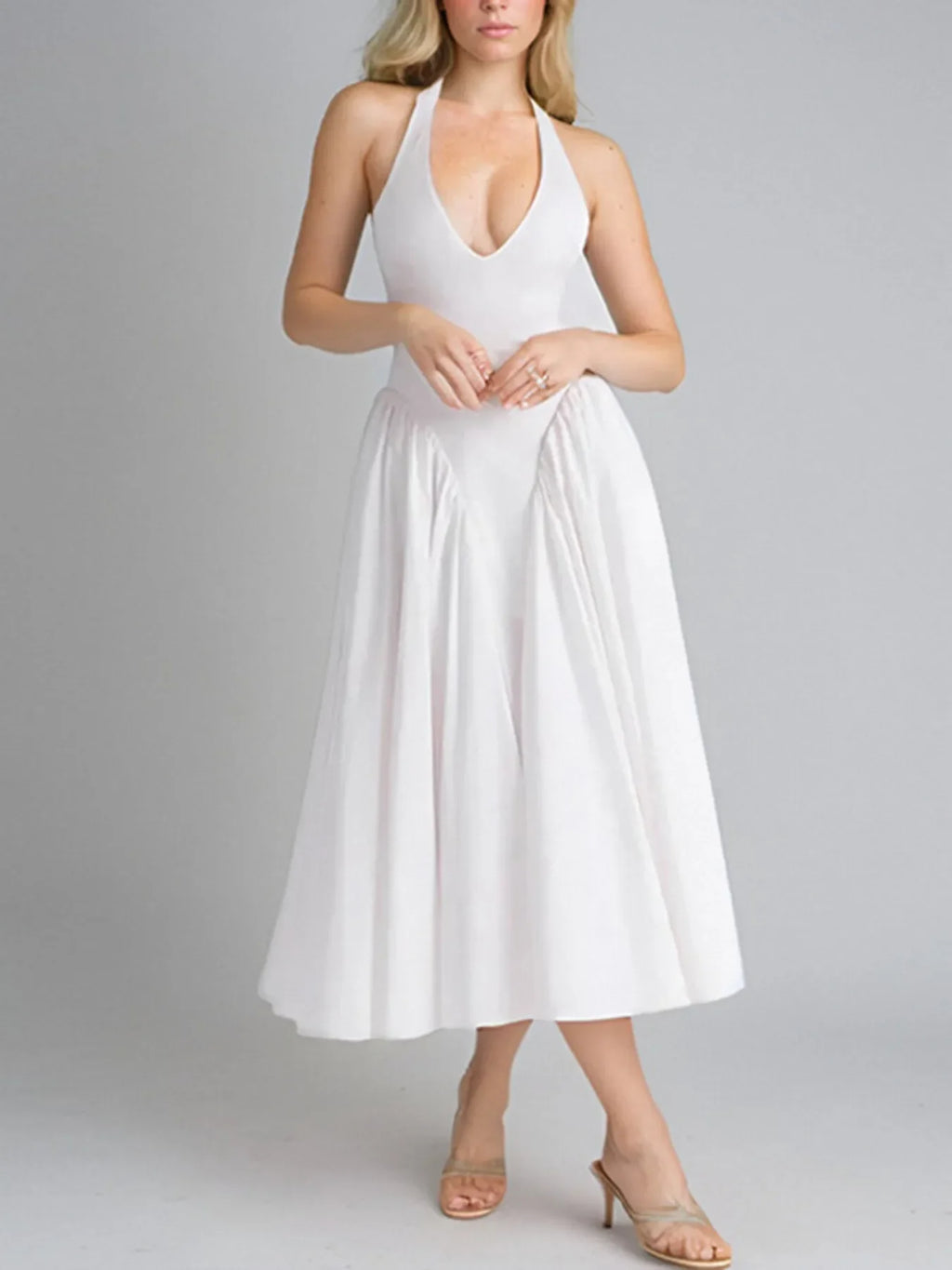 Full Size Ruched Halter Neck Midi Dress Plus Size - tif-shop24.de