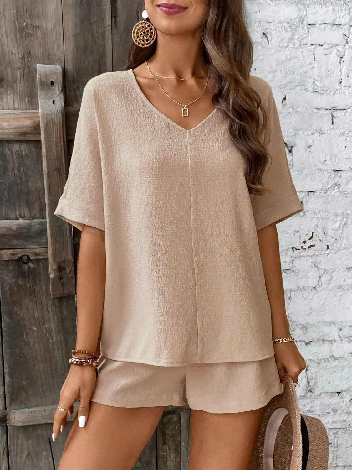 V-Neck Half Sleeve Top and Shorts Set - tif-shop24.de