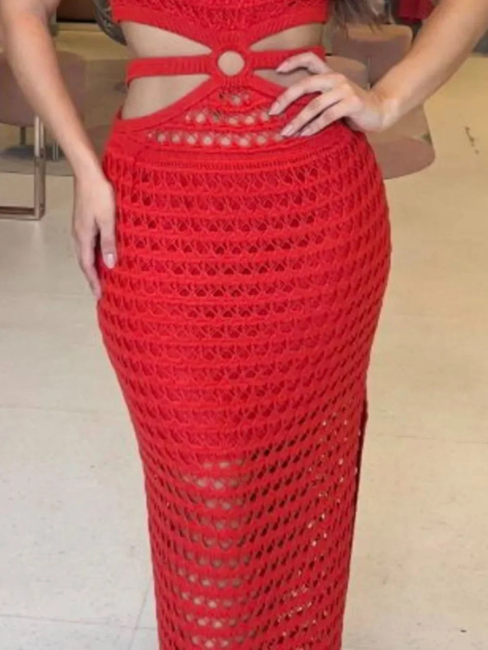 Cutout Slit Round Neck Sweater Dress - tif-shop24.de