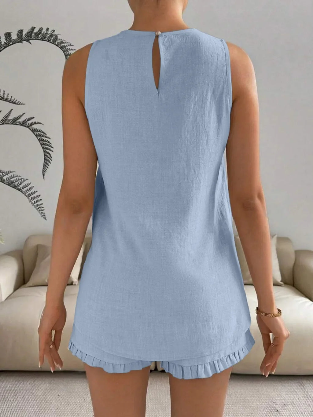 Lace Detail Round Neck Tank and Shorts Set - tif-shop24.de