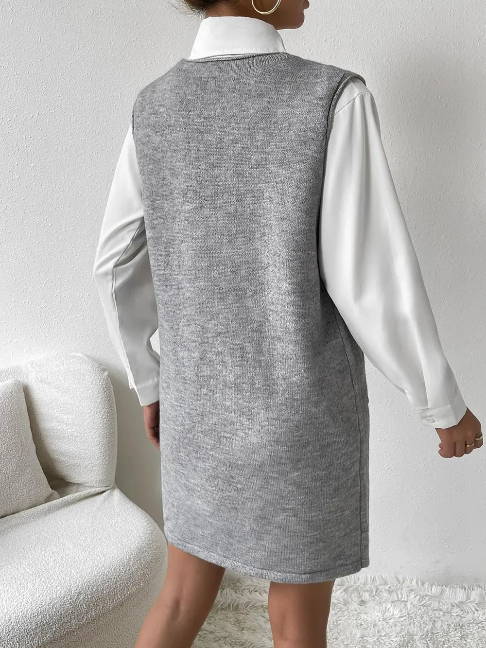 V-Neck Sleeveless Sweater Dress with Pockets - tif-shop24.de