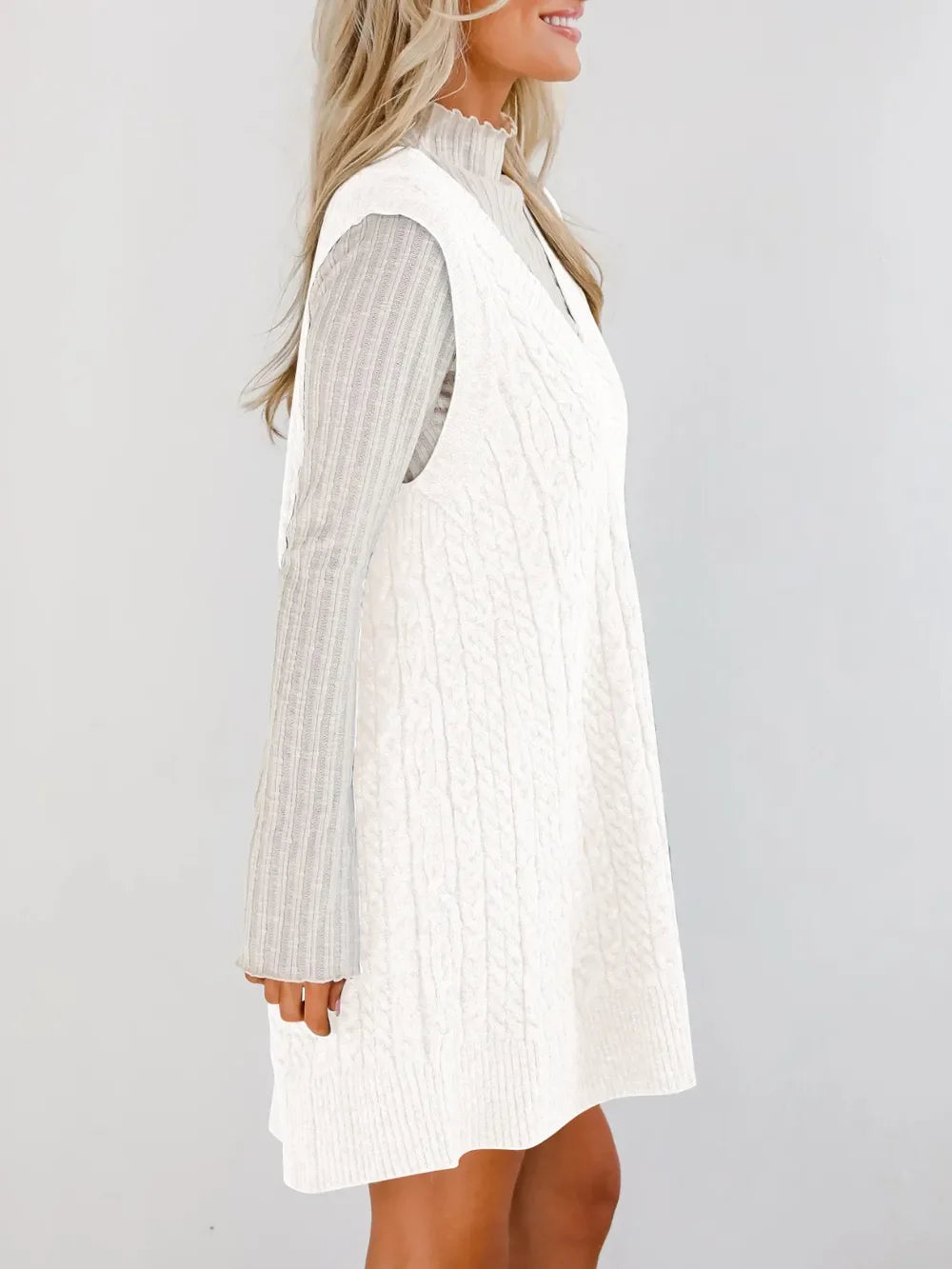 Lovelet Cable Knit V-Neck Mini Sweater Overall Dress - tif-shop24.de