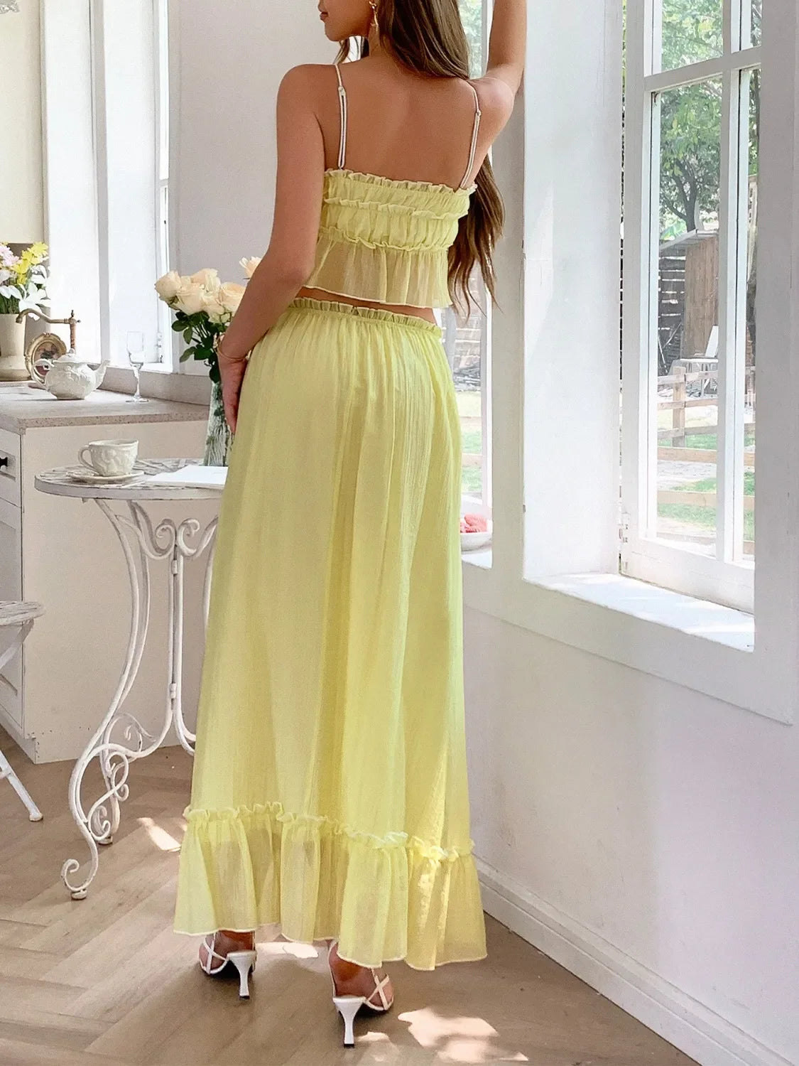 Frill Square Neck Cami and Skirt Set - tif-shop24.de