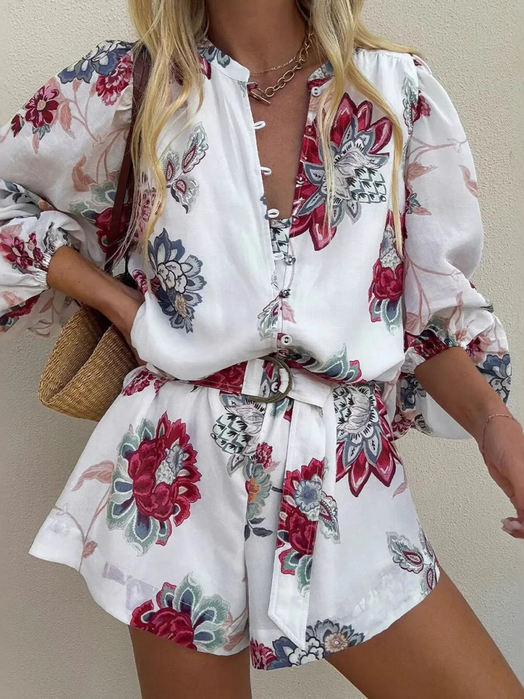 Floral Print Long Sleeve Romper - tif-shop24.de