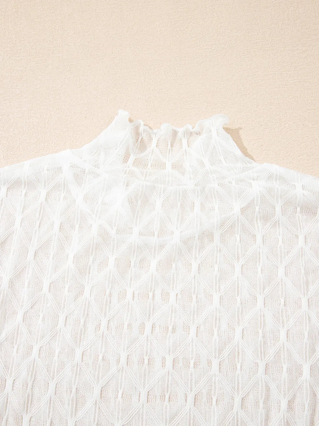 Sheer Mesh Patterned Lettuce Trim Slim Long Sleeve Top - tif-shop24.de