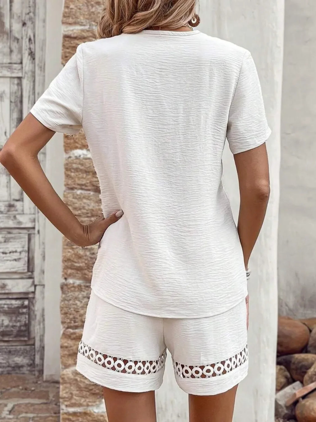 V Neck Short Sleeve Top and Shorts Set - tif-shop24.de