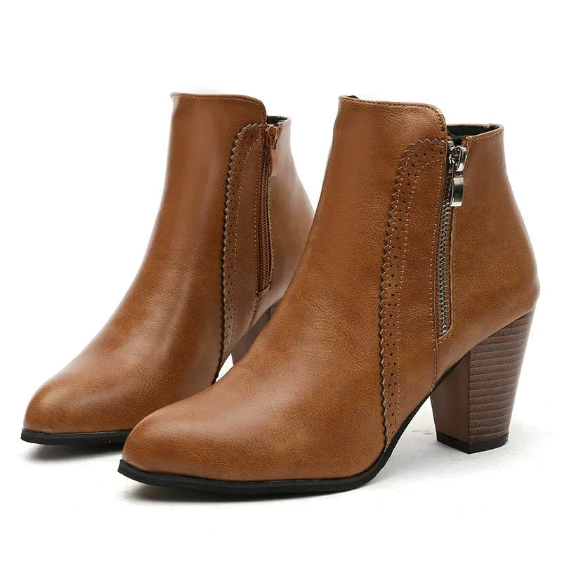 PU Leather Block Heel Boots - tif-shop24.de