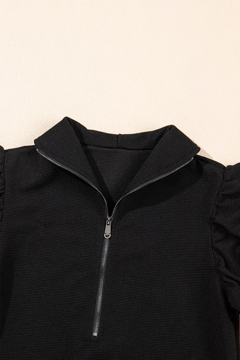 Textured Ruffled Sleeve Zipped Top and Wide Leg Pants Set - tif-shop24.de