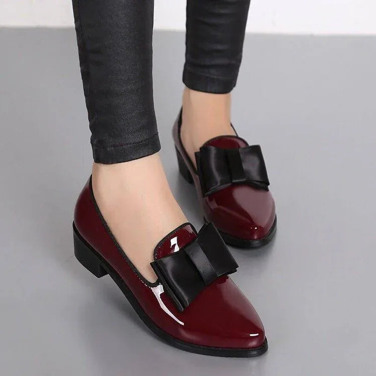 Bow pointed PU bow shallow mouth low heel one foot kick 
