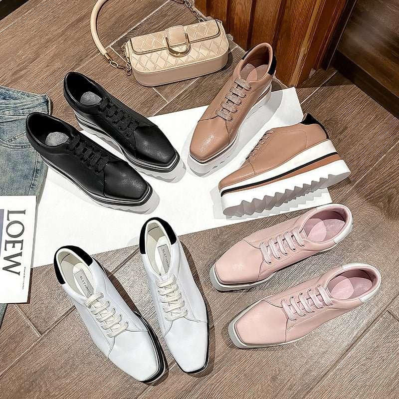 British Style Thick Platform Square Toe Wedge Heel Waterproof Platform Striped Platform Sole Tied Women's Single Shoes - tif-shop24.de