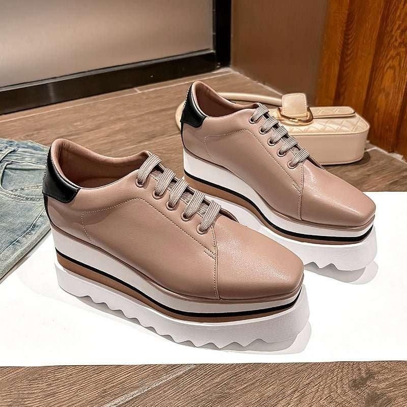 British Style Thick Platform Square Toe Wedge Heel Waterproof Platform Striped Platform Sole Tied Women's Single Shoes - tif-shop24.de